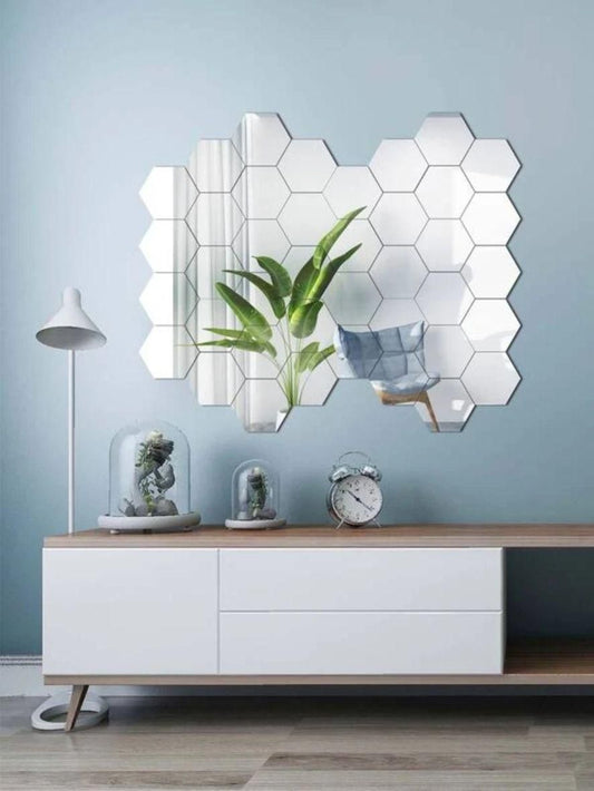 WallDaddy Mirror Stickers For Wall Pack Of 40 Flexible Mirror Size (10x12)Cm Each Hexagon